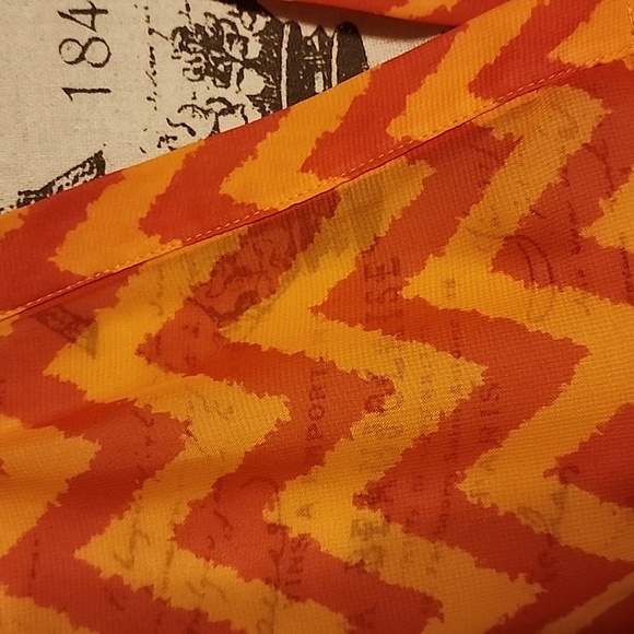 TACERA Sheer airy two tone orange chevron Top B7 - Picture 2 of 7